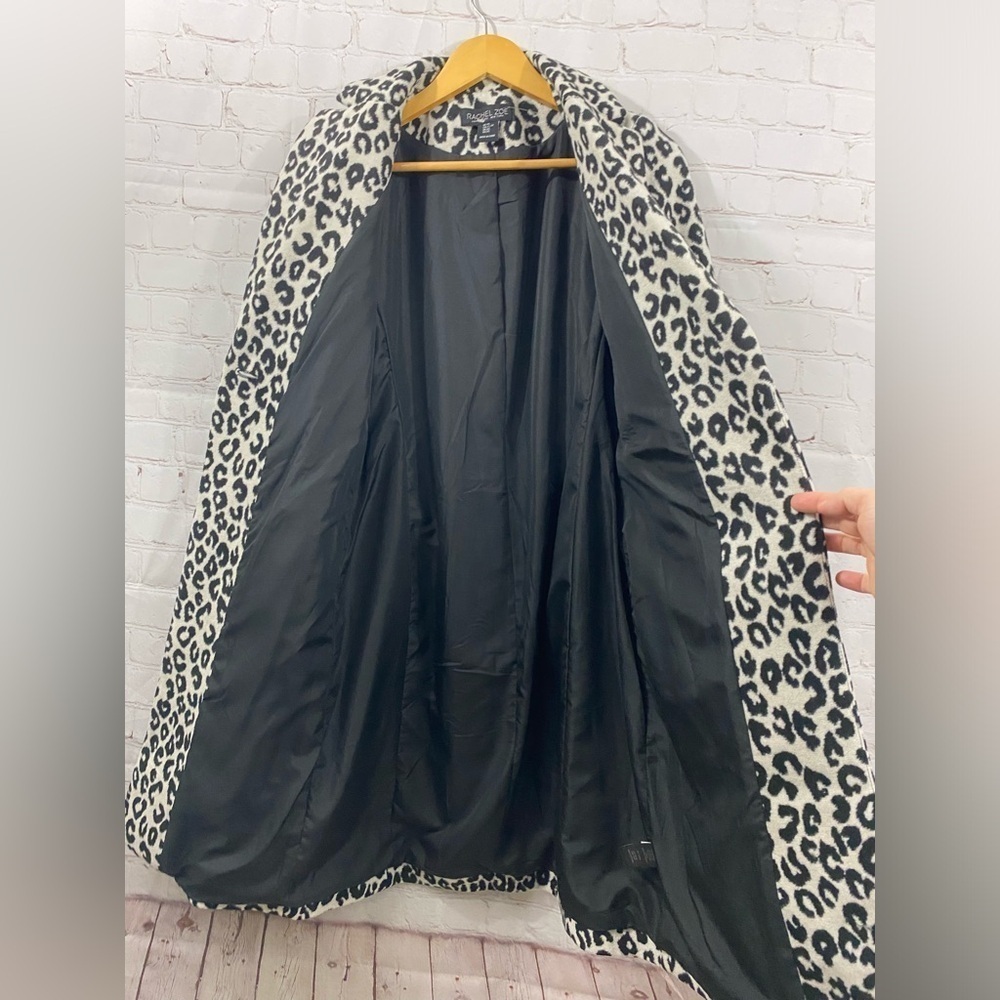 Rachel Zoe Coat Womens Size XS Black Ivory Leopard Trendy Single Button Peacoat - Picture 3 of 10